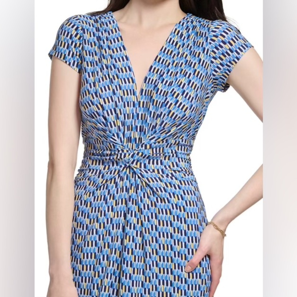 Women's Printed Twist-Front Cap-Sleeve Jumpsuit